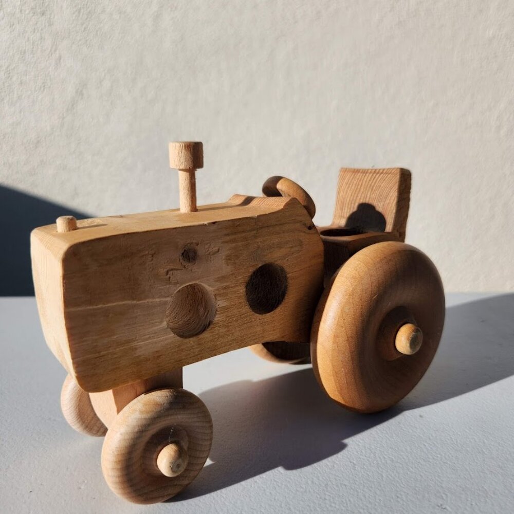 Handmade Vintage Toy Tractor Hand Crafted car push Decor Montessori Waldorf Minn - Picture 3 of 9